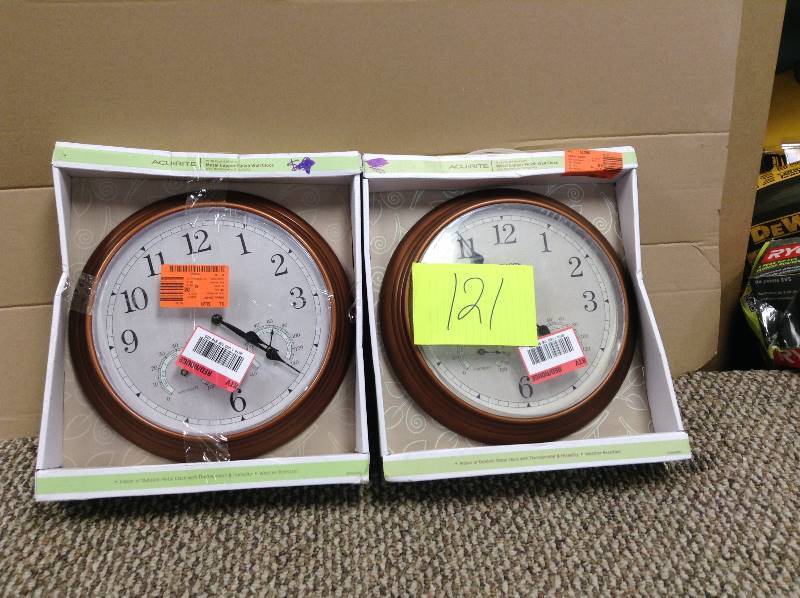 lot 121 image: 2 never used AcuRite 13 in. Copper Analog Clock Thermometer Hygrometer Combo