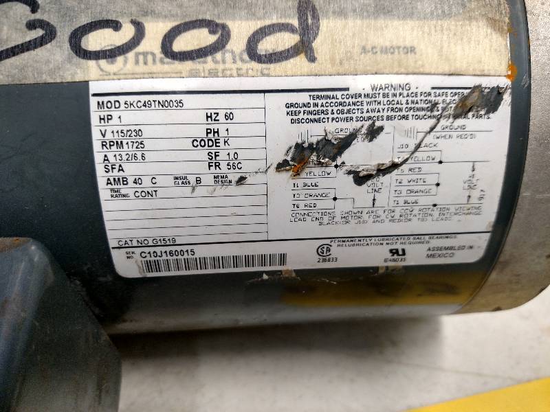 lot 63 image: Marathon 1 hp Motor, 1 Phase, Works...