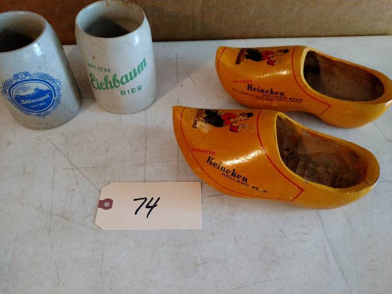 lot 74 image: Beer Mugs & Wooden Shoes...