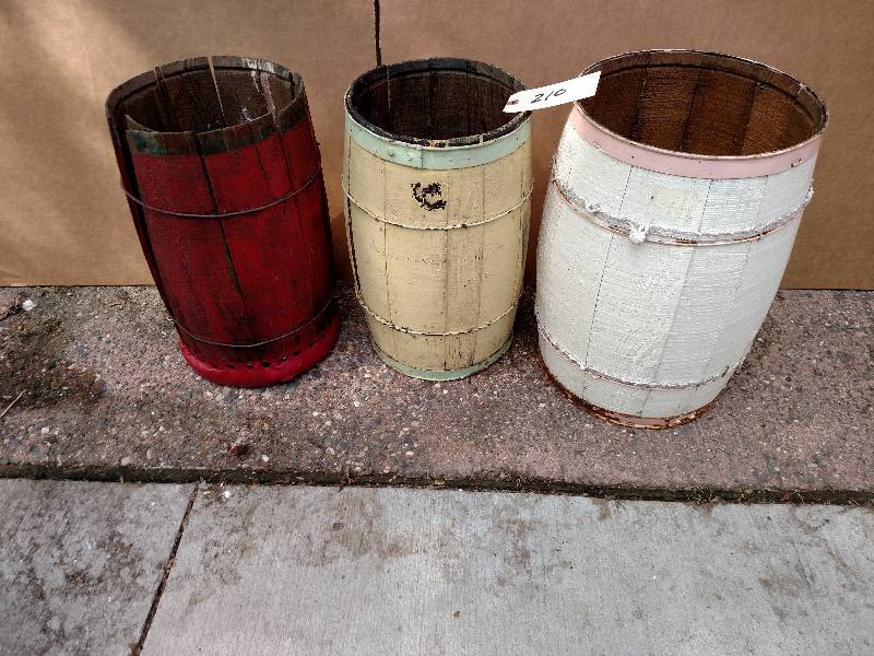 lot 210 image: (3) Wooden Drums, Painted...