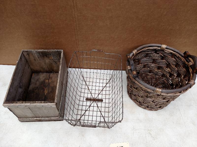 lot 242 image: Crate & (2) Baskets...