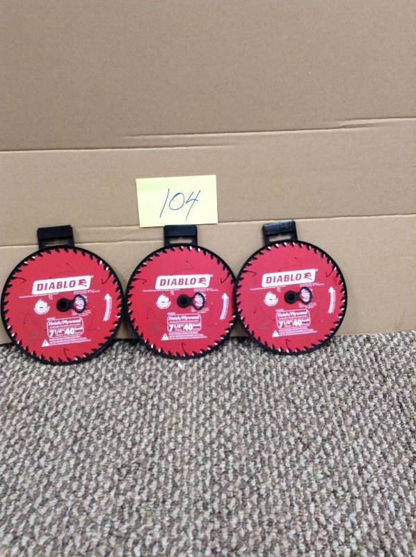 lot 104 image: 3 never used Diablo 7-14 in. x 40-Tooth Finish Saw Blade
