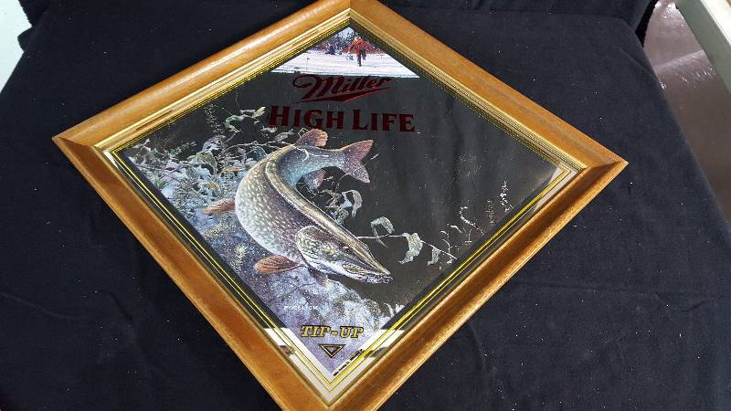 lot 15 image: Miller High Life Tip Up Bar Mirror