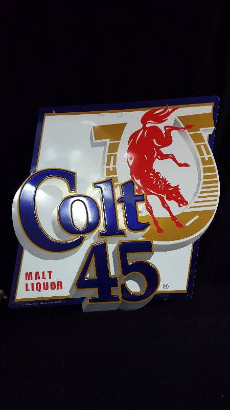 lot 55 image: Embossed Colt 45 Malt Liquor Sign