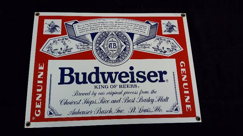 lot 79 image: Porcelain Enameled Budweiser Sign