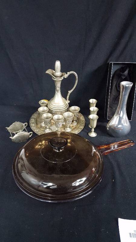 lot 136 image: Pewter Wine Ser & Pyrex