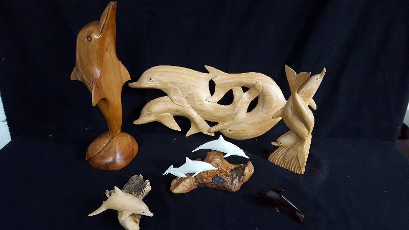 lot 152 image: Carved Wood Dolphins