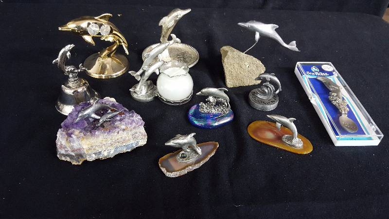 lot 155 image: Pewter Dolphin Figures