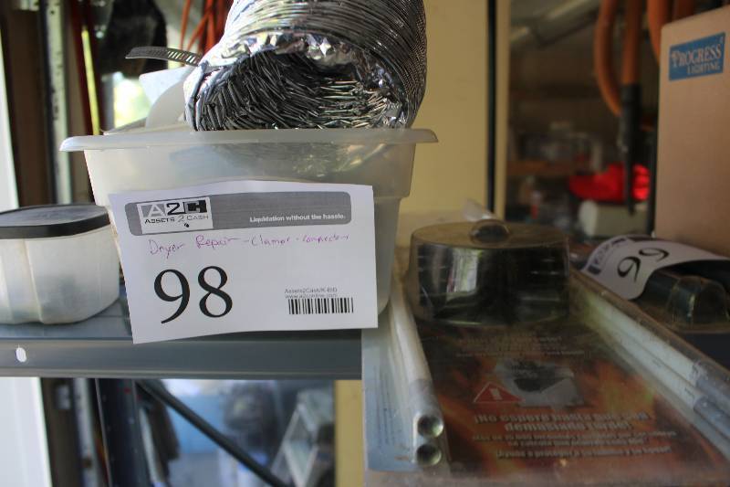 lot 98 image: Clothes Dryer Vent Repair Kit w Clamps, Connectors, Tubing, Vent Cleaner Drill Attachment