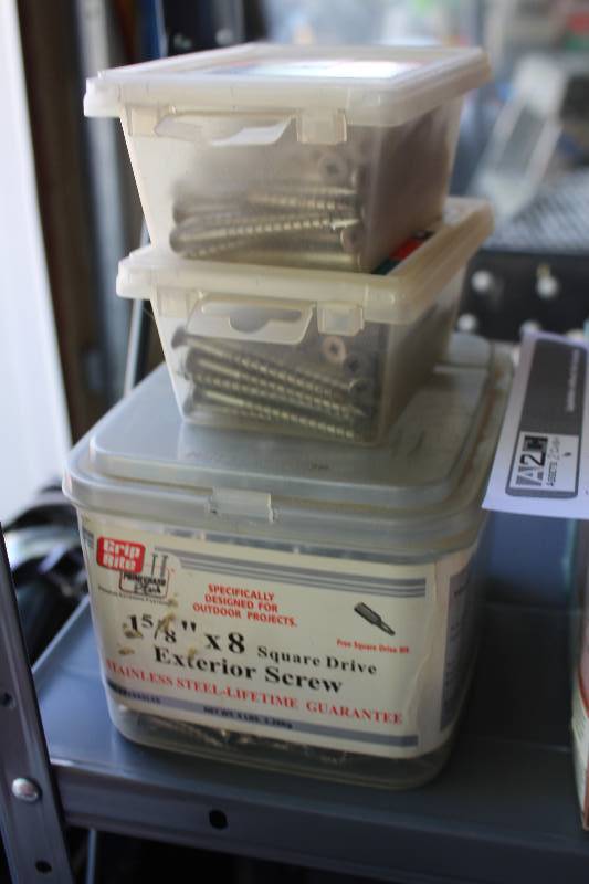 lot 106 image: Lot of (3) Boxes of Simpson N10 1-12in. Galvanized, GripTite 1-58in.x8 Square Exterior Stainless Steel Screws