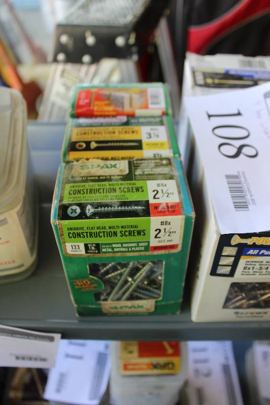 lot 107 image: Lot of (3) Boxes of Construction Screws Includes #8x2-12in., #9x3-14in., #10x2-12in.