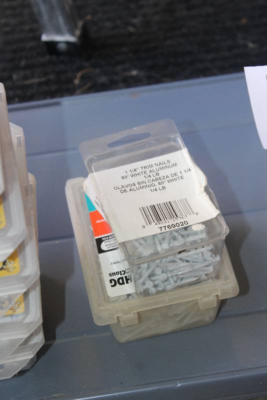 lot 112 image: Lot of (2) Boxes of White Aluminum Nails Includes 1-14in., 1-12in.