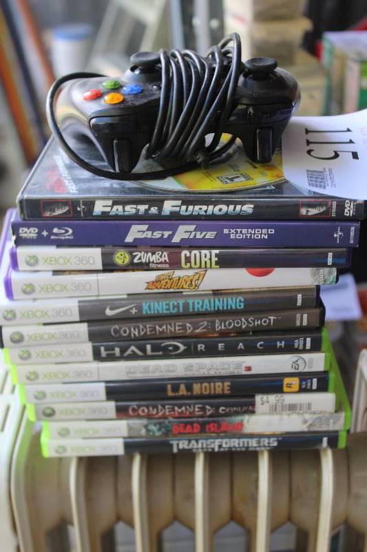 lot 115 image: Entertainment Lot Includes Xbox 360 Games, Xbox 360 Game Controller, 2-DVDs