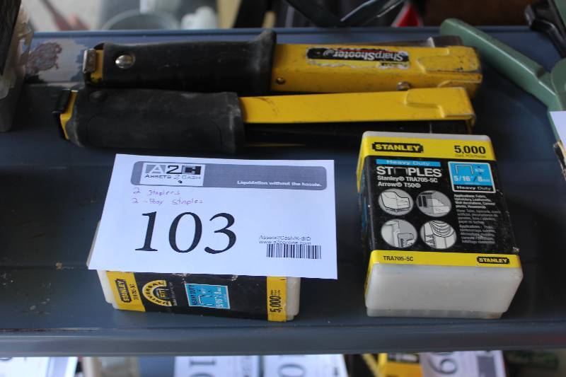lot 103 image: Lot of (4) Stanley Sharpshooter Includes 2-Staplers, 2-Boxes of Staples, Count-5000