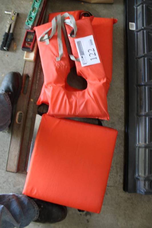 lot 122 image: Lot of (2) Life Jackets, Seat Cushions