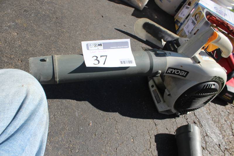 lot 37 image: Ryobi 2-Cycle Gasoline Leaf Vacuum w Extension Tubes, Collection Bag