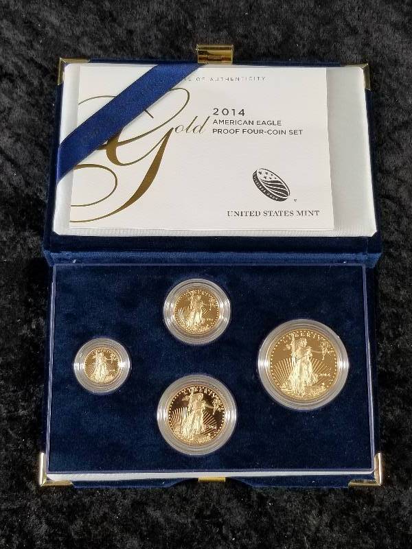 2014 GOLD American Eagle Proof Four-Coin Set, Gold Bullion Coins with COA