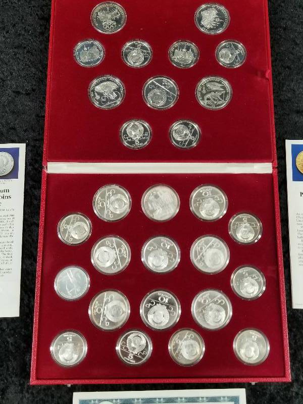 SILVER 1980 Moscow Olympic Coin Set - 28 Silver Coins in Display Case, COA