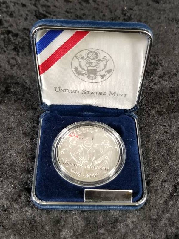 Jamestown 400th Anniversary Commemorative SILVER Proof Dollar, COA, in Display