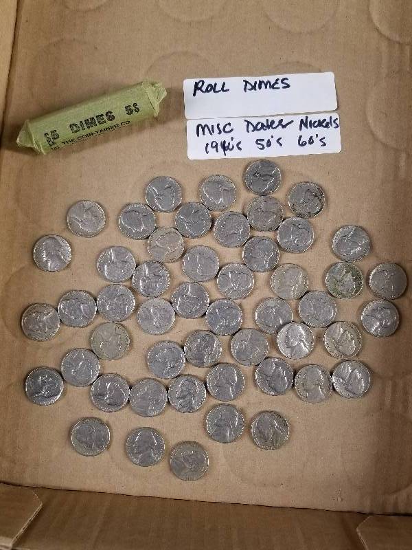 Lot - $5 Misc Dates Roll Dimes, 1950s & 1960s Nickels