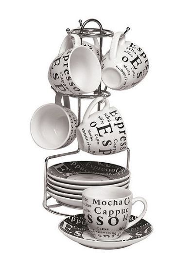 lot 205 image: FOR PARTS  REPAIR - Gibson 13-Pc. Stoneware Espresso Set - Service for 6 - BROKEN HANDLES