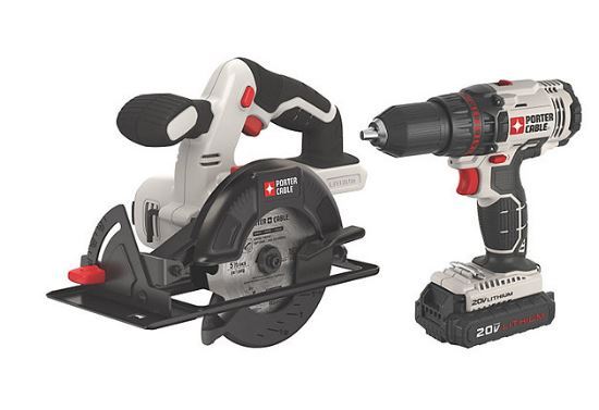 lot 212 image: FOR PARTS  REPAIR - Porter Cable 20V DrillDriver and Circular Saw Kit - MISSING BATTERY & CRACK ON SAW
