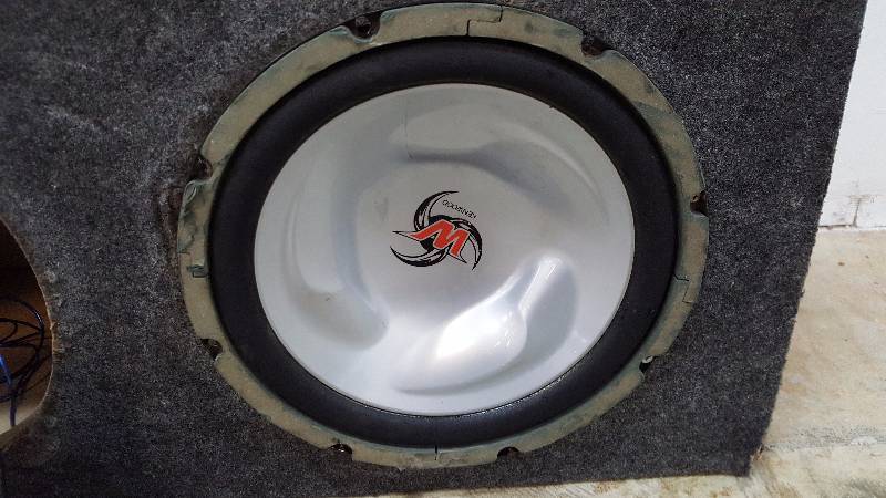 lot 640 image: FOR PARTS  REPAIR - Lot of Various Car Audio Equipment Components (12 Kenwood Subs, Carpeted Sub-Box, Sony Stereo, Pioneer AMP) AS IS