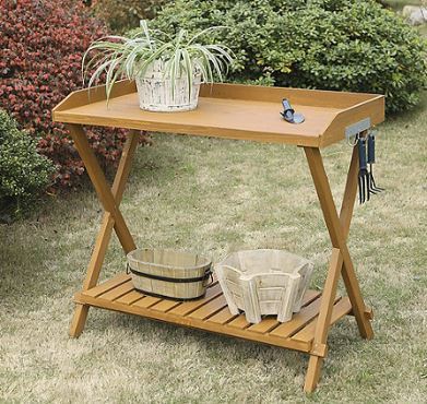 lot 619 image: AS-IS - Convenience Concepts Potting Bench  Light Oak - CRACKS IN TABLE TOP