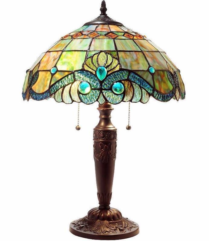 lot 627 image: FOR PARTS  REPAIR - Vivaldi Tiffany-Style Stained Glass Table Lamp & 3-Arc Floor Lamp - BROKEN