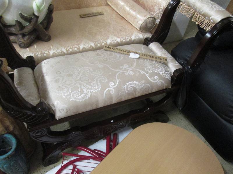 Wood Carved & Upholstered Bench ope...