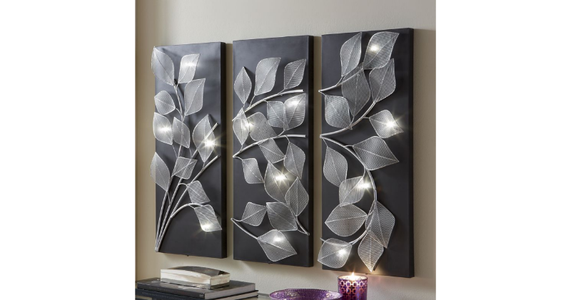 3-Panel Lit Leaves Wall Art open bo...