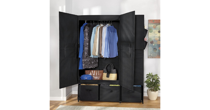 3-Door Fabric Storage Wardrobe open...