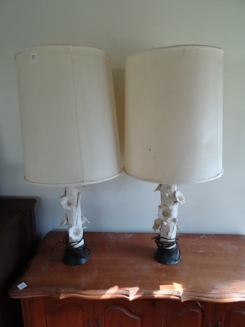 lot 35 image: Pair Of Vintage Ceramic Floor Lamps 39 Ht.