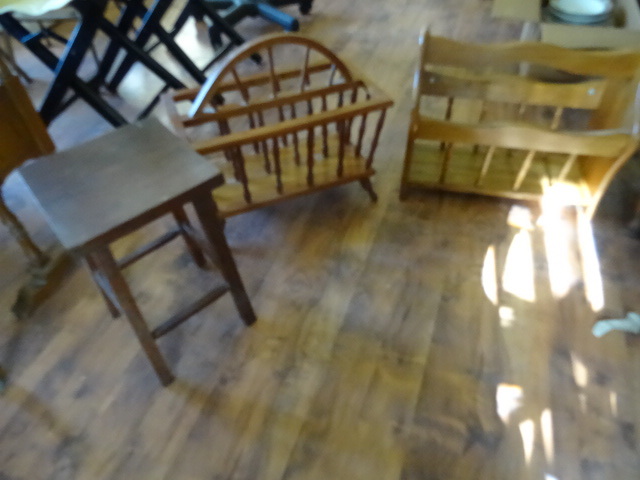 lot 40 image: 2 Magazine Racks & Childs Stool Vintage