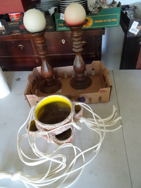 lot 80 image: Pillar Candle Holders, Hanging Flower Pot