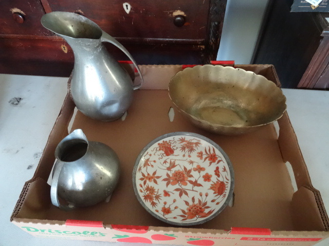 lot 81 image: 2 pewter Pitchers, Japan Porcelain Ware,