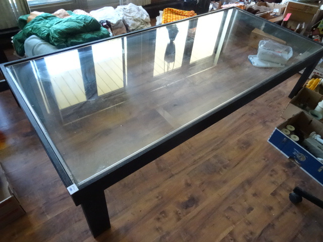 lot 87 image: Wood Frame & Glass Top Coffee