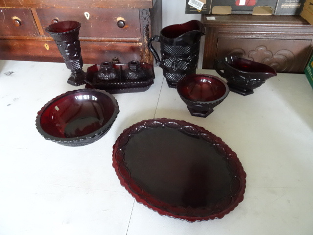 lot 108 image: Avon Red Glass Cape Cod  10 Pc.