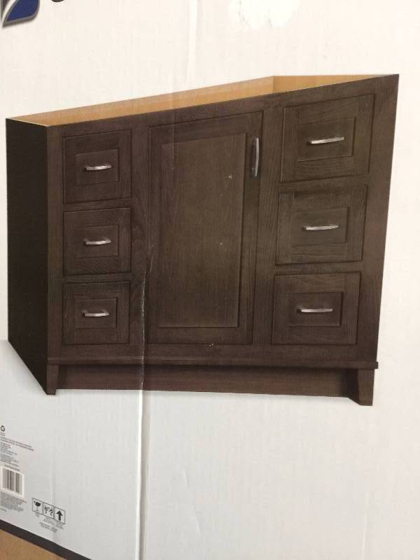 Kinghurst 48 in. W x 21 in. D x 33.5 in. H Bath Vanity Cabinet Only in Gray not used damaged on bottom