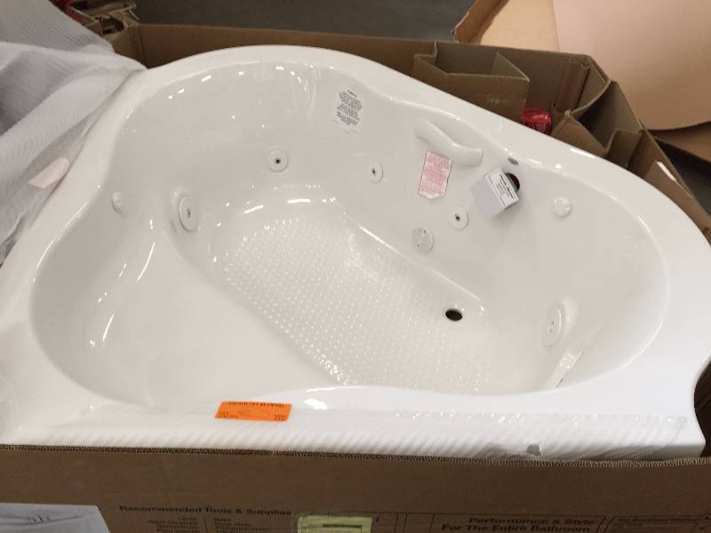 American STD EverClean 5 ft. x 60 in. Center Drain Corner Whirlpool in White new Model # 6060LCE.020