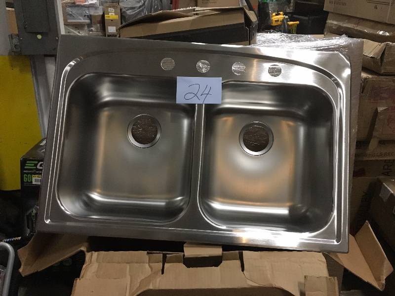 Elkay. Pergola Drop-In Stainless Steel 33 in. 4-Hole Double Basin Kitchen Sink