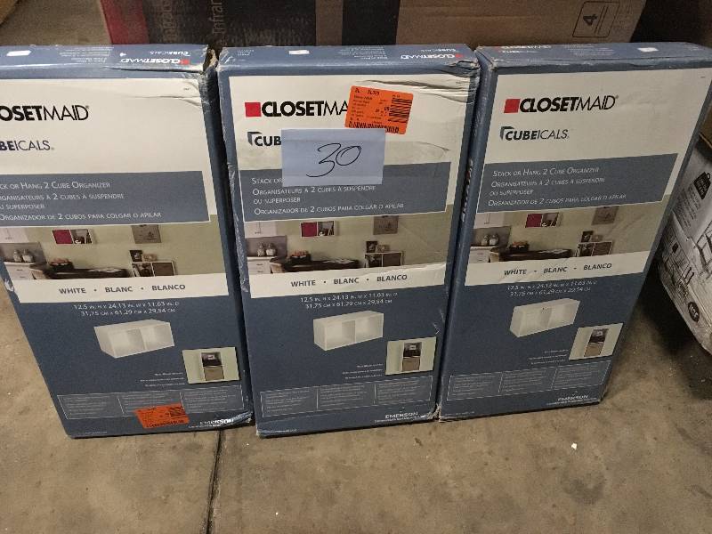Lot of 3 new ClosetMaid 8947 Stack or Hang 2 Cube Organizer