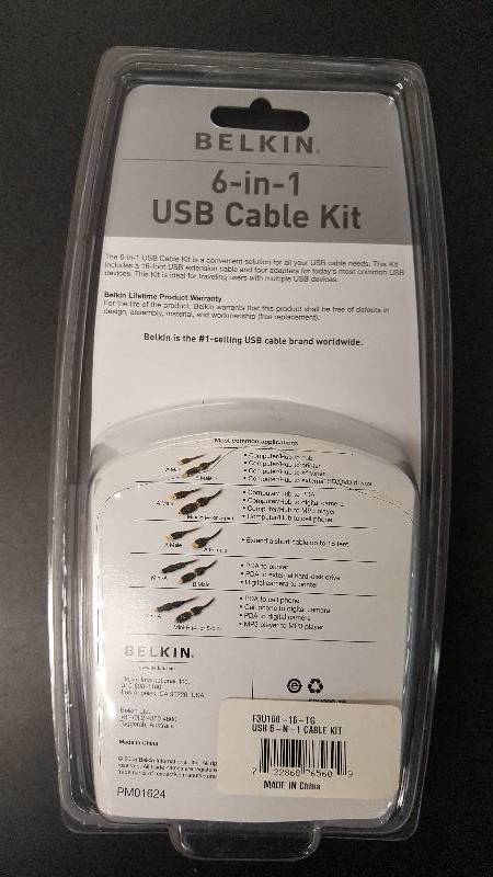 lot 40 image: New Belkin 6-in-1 USB Cable Kit  (16 ft )
