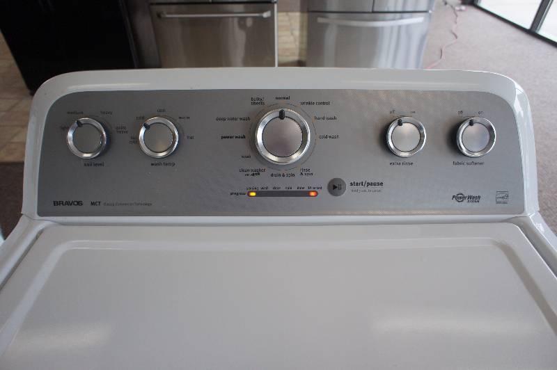 lot 20 image: PREVIOUSLY OWNED -  Scratch and Dent - MAYTAG - MODEL # (MVWX500BW0) Bravos X Series - 27 Inch Top-Load Washer - Tested Works - MSRP $899.99