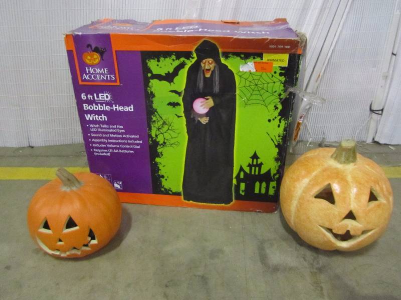 lot 2 image: 72 Standing Witch with Orb, Home accent Jack-o-lantern, 9 jack-o-lantern
