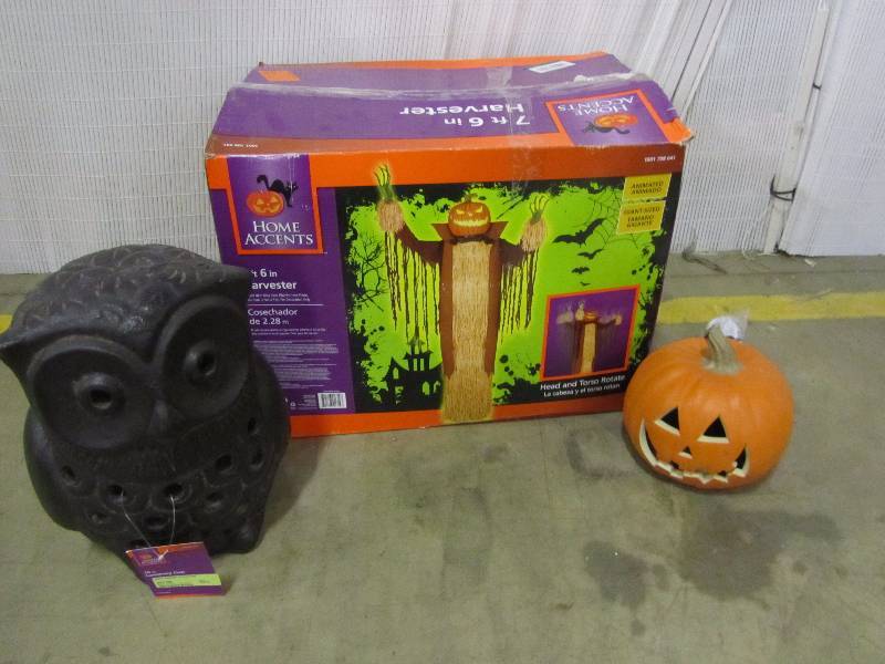 lot 3 image: 90 Harvester, Home Accents 16 Owl, 9 Jack-o-lantern