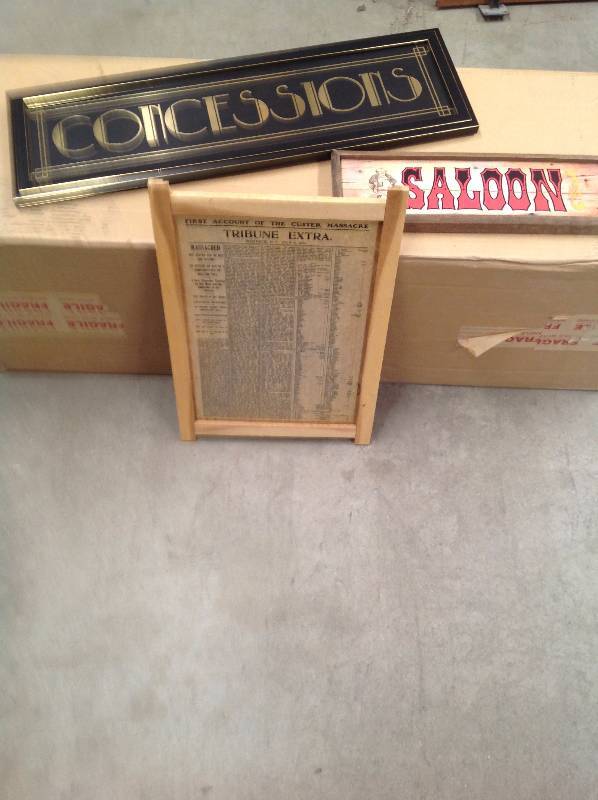 lot 3 image: Three Signs, Concessions, Salon, And a Framed Print