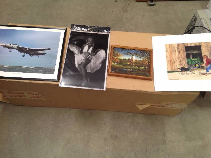 lot 4 image: 3D Poster and Three pictures, Plane, Terry Redlin, John Deere.