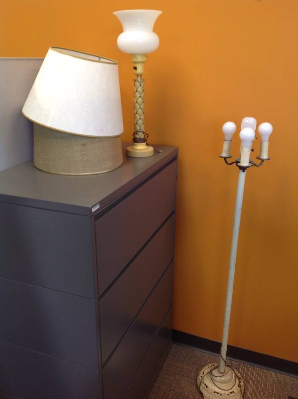 lot 18 image: Two Antique Lamps With Two Lamp Shades