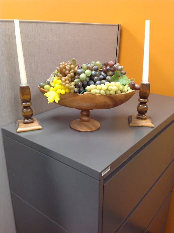 lot 36 image: Bowl Of Fruit with Candle Stick Holders